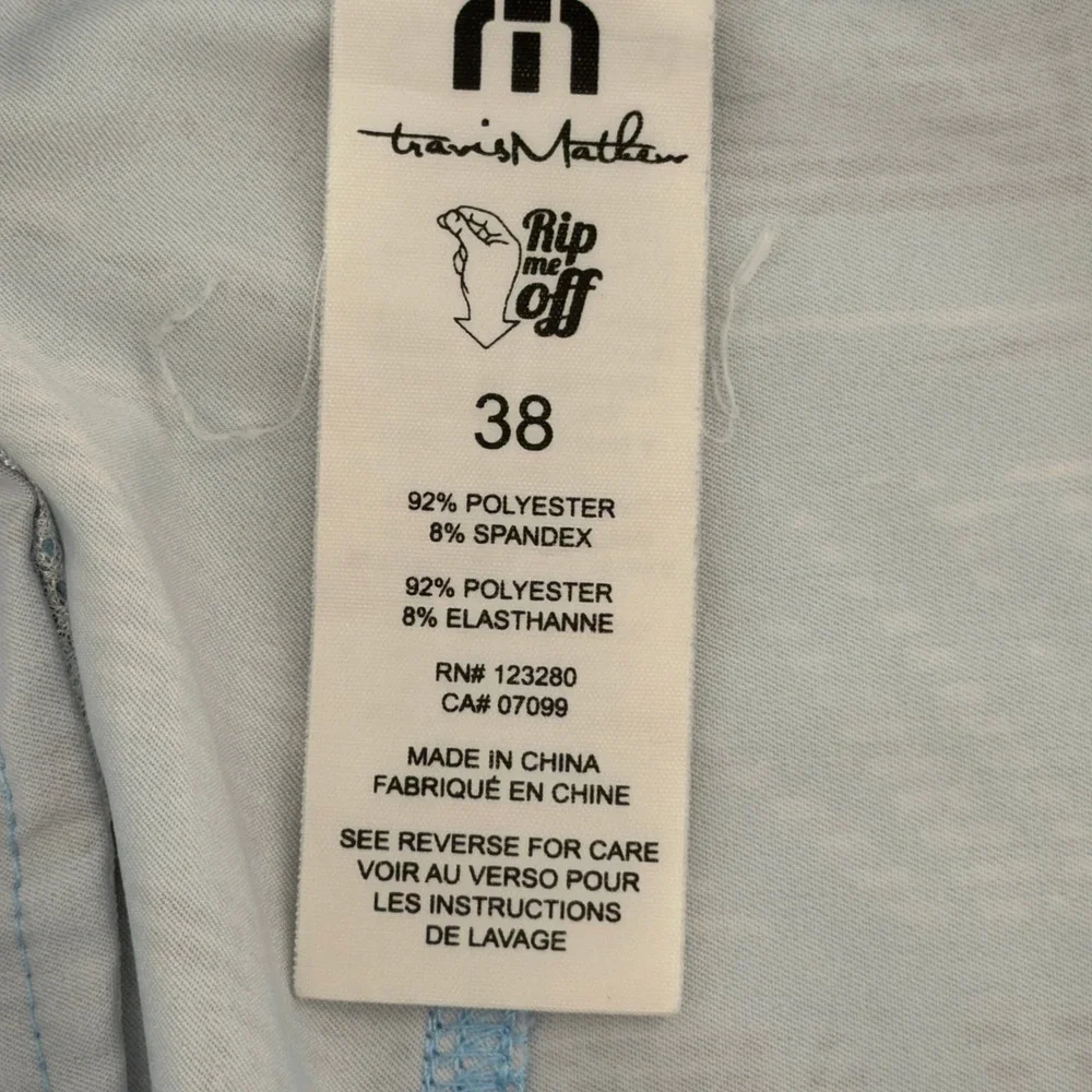 TravisMathew Mens Blue Palm Stripe‎ Board Shorts Swim Trunks Size 38 Stretch